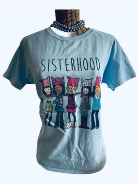 Sisterhood Women's Movement T-shirt Tee Light Blue Size Medium 100% Ultr…
